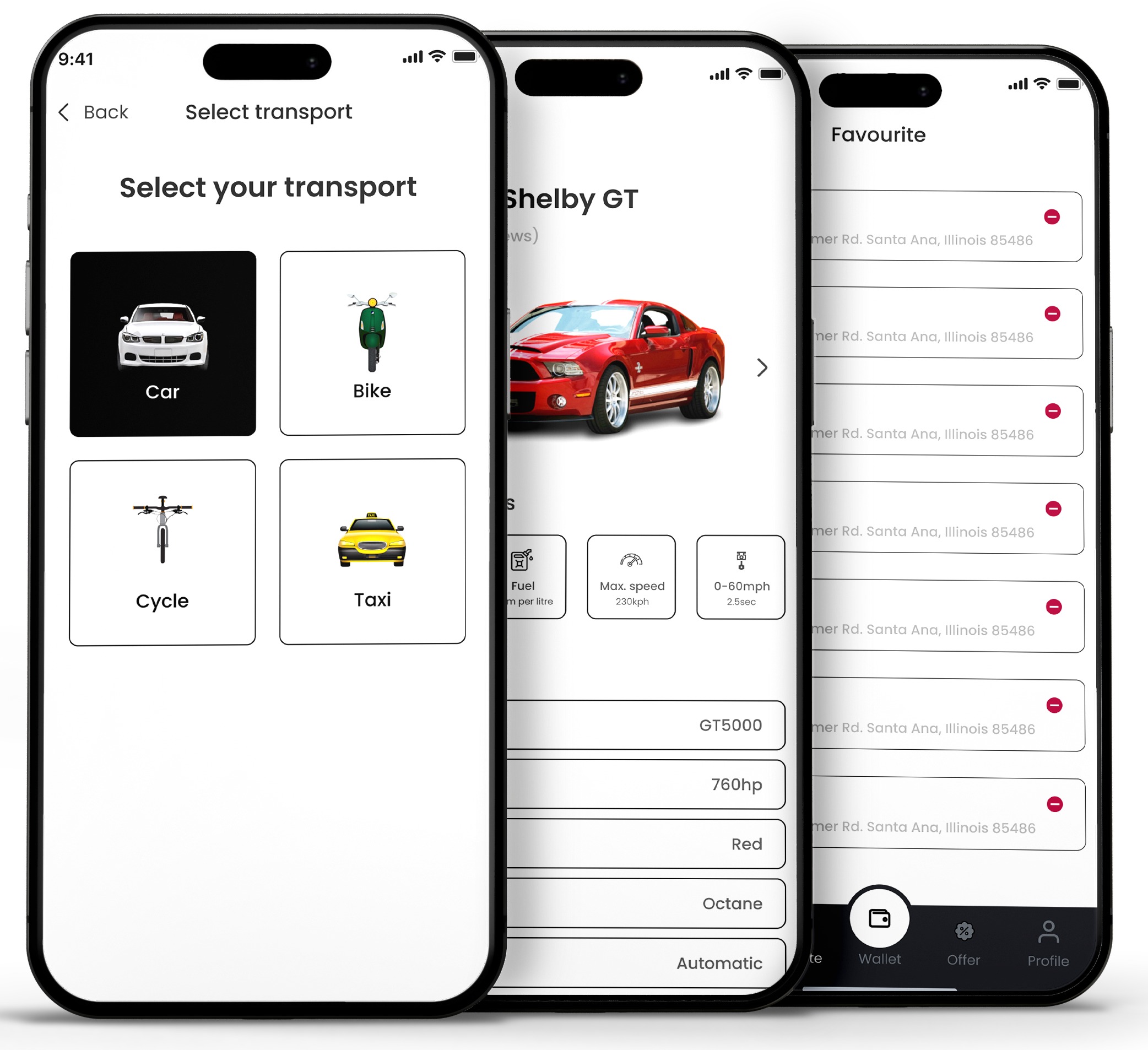 Car booking mobile app interface developed by New York App Devs