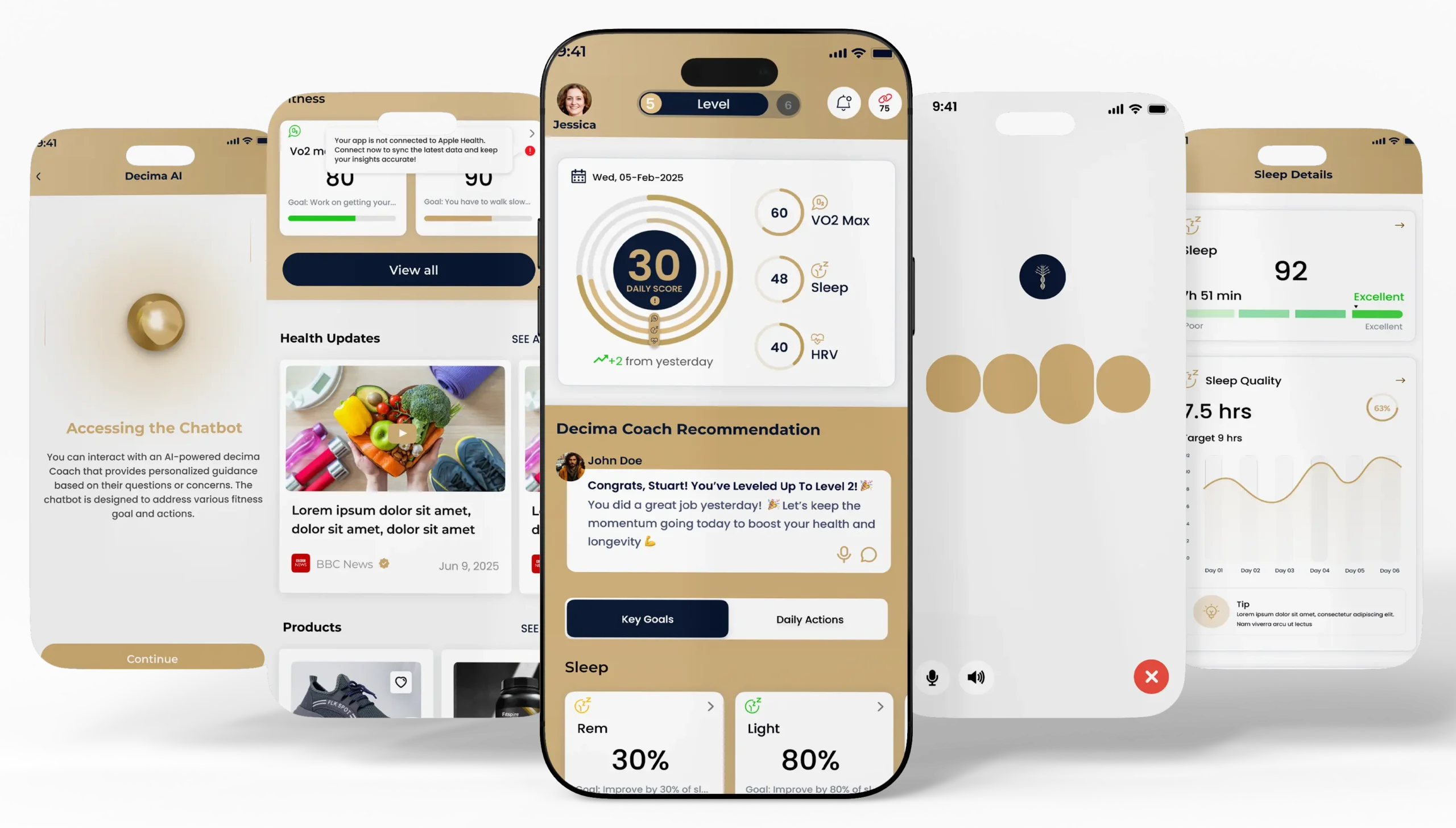Decima health coach app screenshot showing sleep tracking and AI recommendations by New York app developers