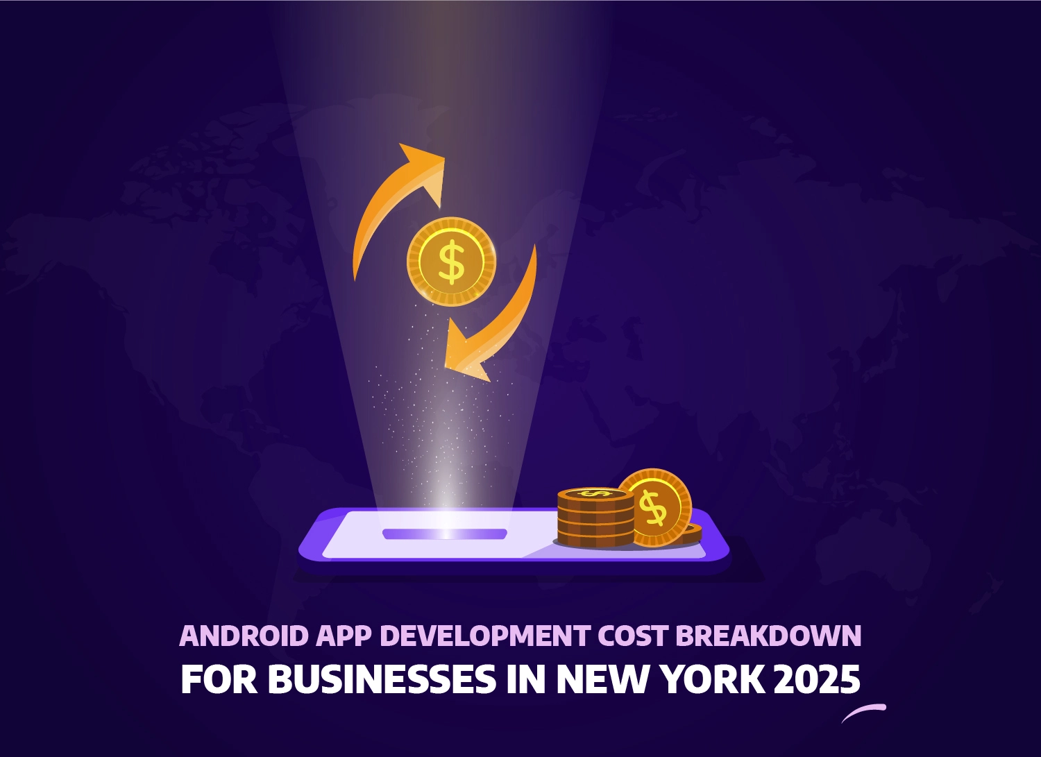 Android app development cost breakdown for businesses in New York 2025 with digital currency illustration